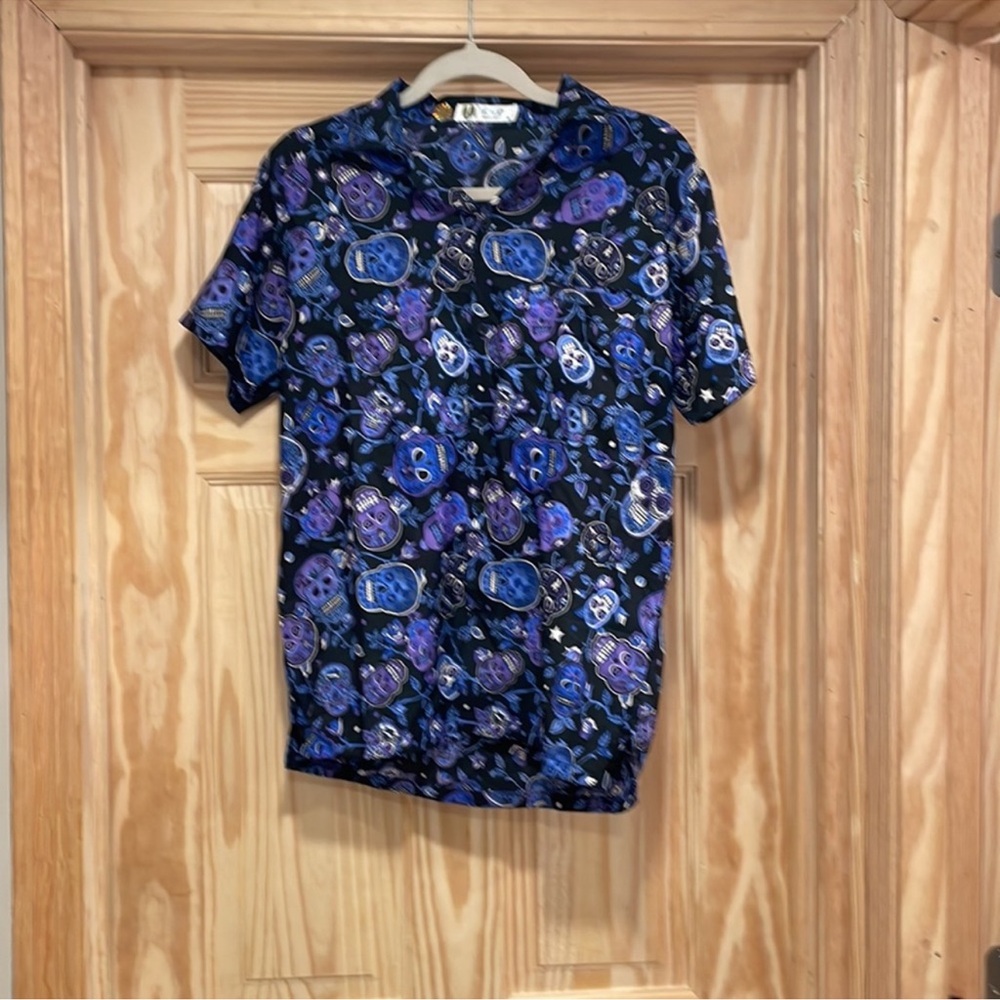 Men's Blue and Purple Casual Button Down Shirt